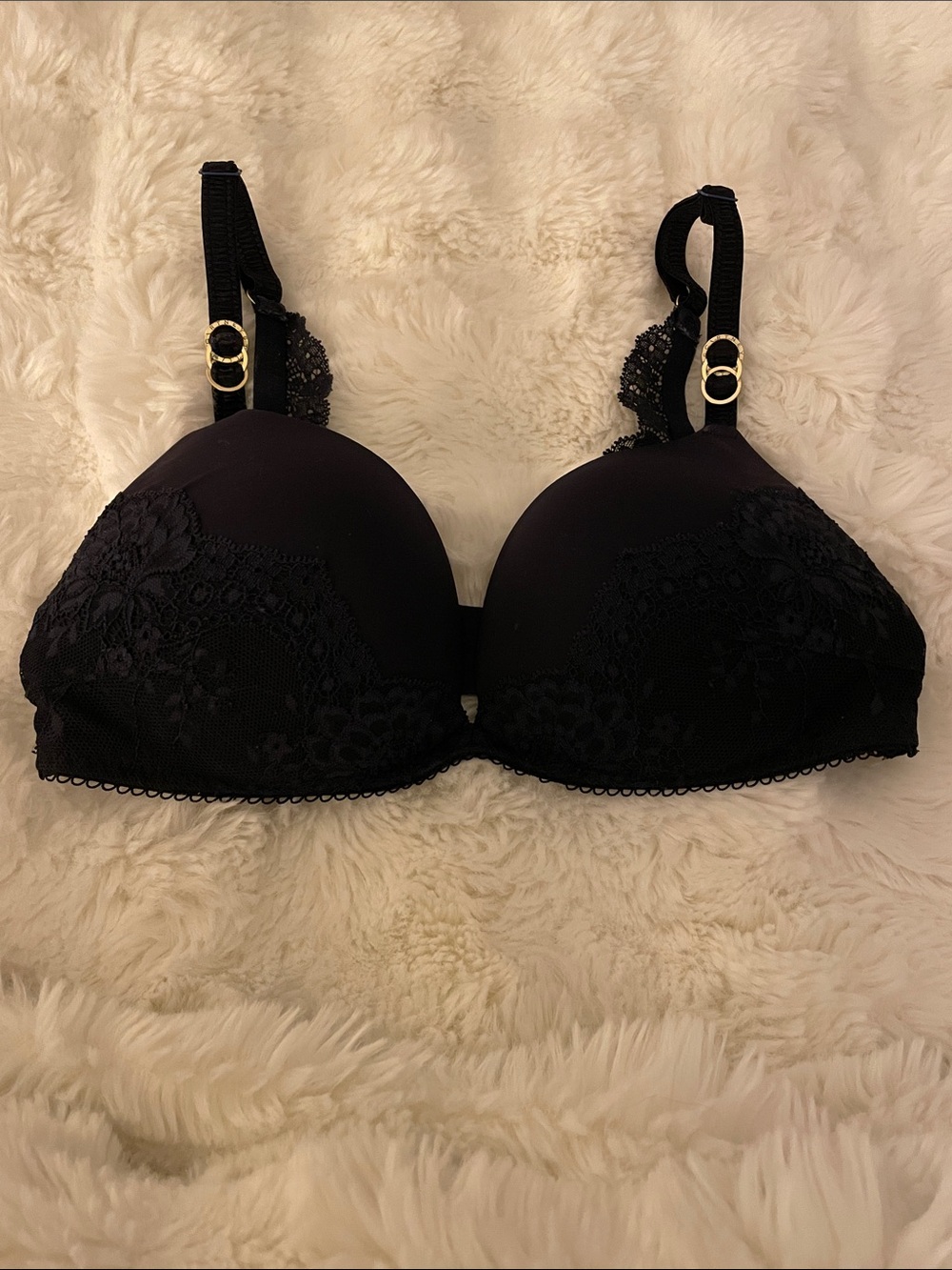 Stella McCartney Black Lace-Trim Padded Bra, 32C